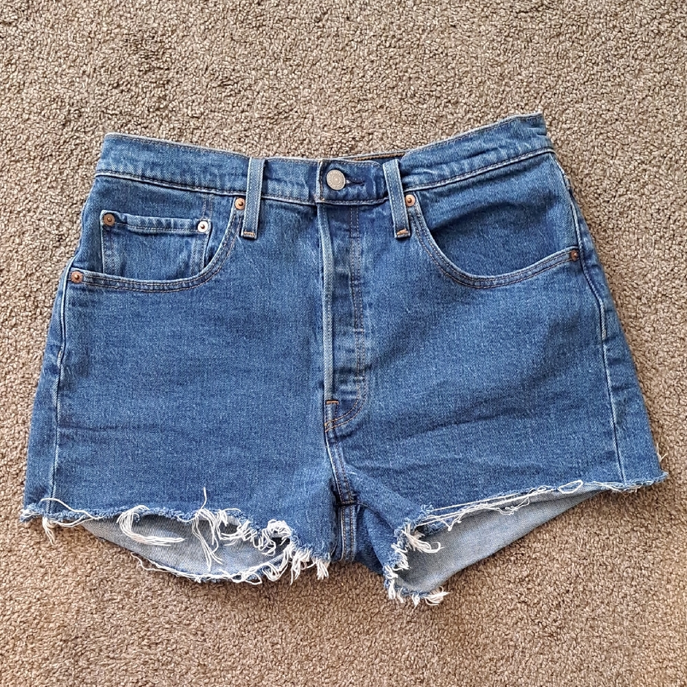Levi's Blue Jean Shorts High-Waisted Distressed